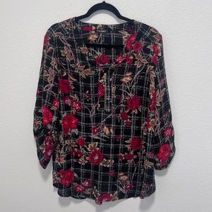 Roz & Ali Black and Red Plus Size Floral Blouse Size 2X